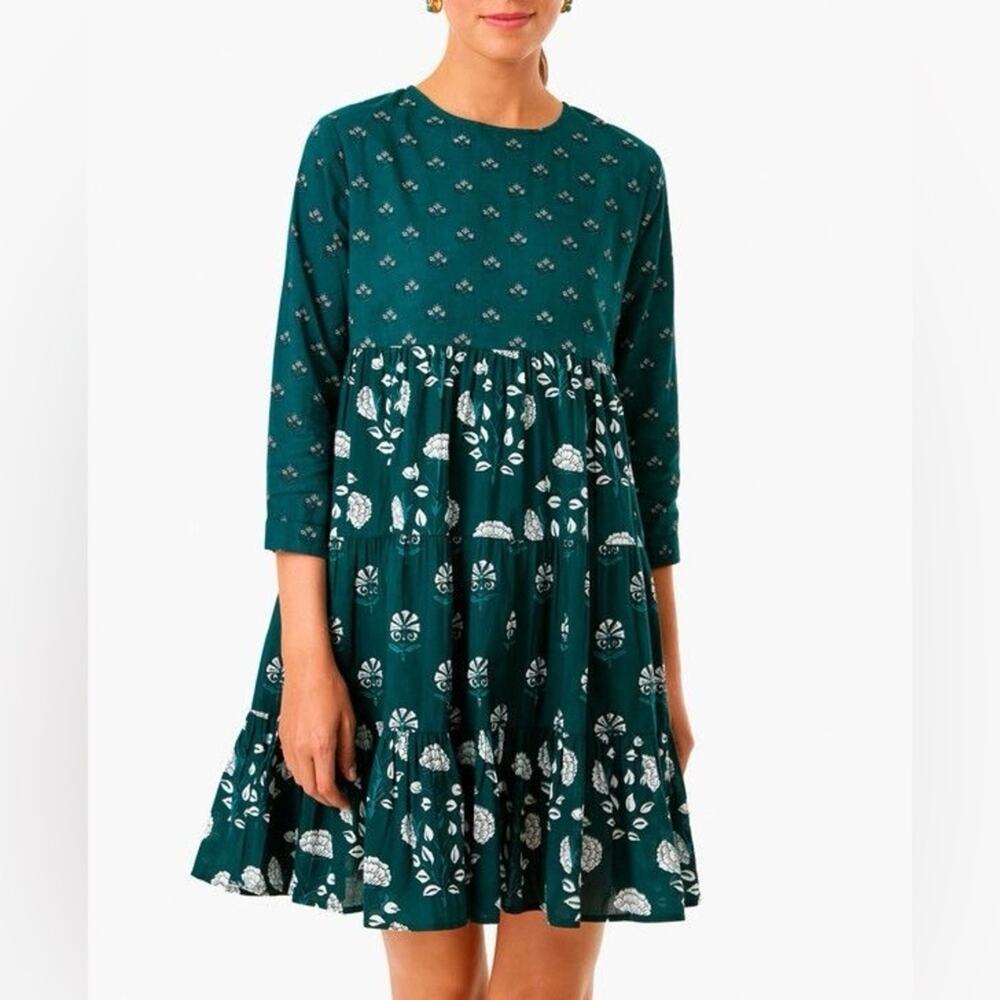 Ro’s Garden Renee Indira Long Sleeve Green Floral Tiered Dress XL